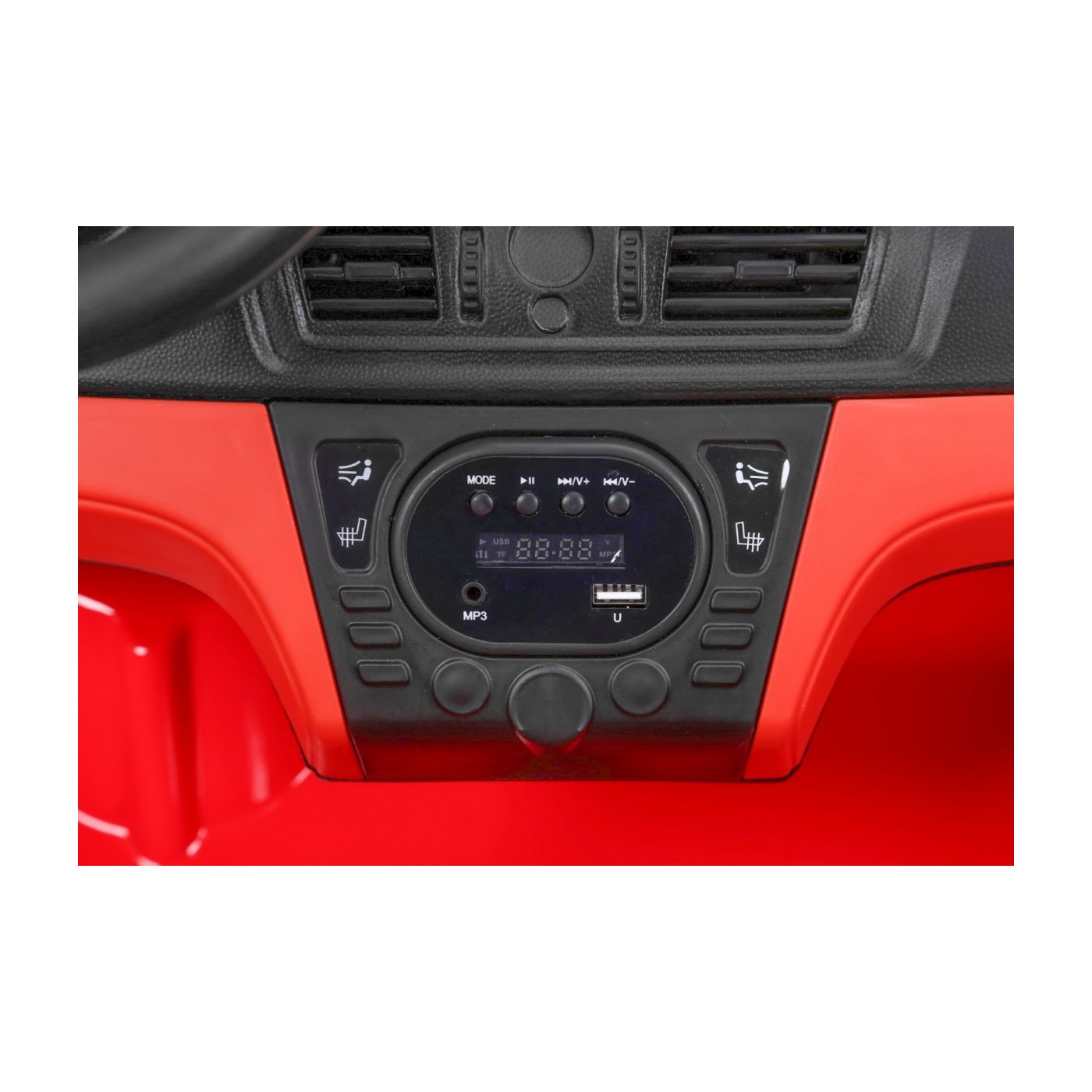 BMW X6M XXL pro 2 děti červená + dálkové ovládání + eko kůže + pásy + pomalý start + MP3 USB + LED