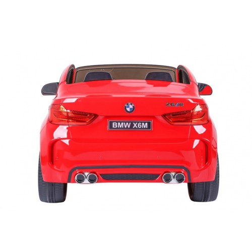 BMW X6M XXL pro 2 děti červená + dálkové ovládání + eko kůže + pásy + pomalý start + MP3 USB + LED