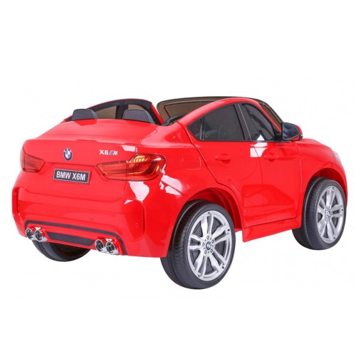 BMW X6M XXL pro 2 děti červená + dálkové ovládání + eko kůže + pásy + pomalý start + MP3 USB + LED
