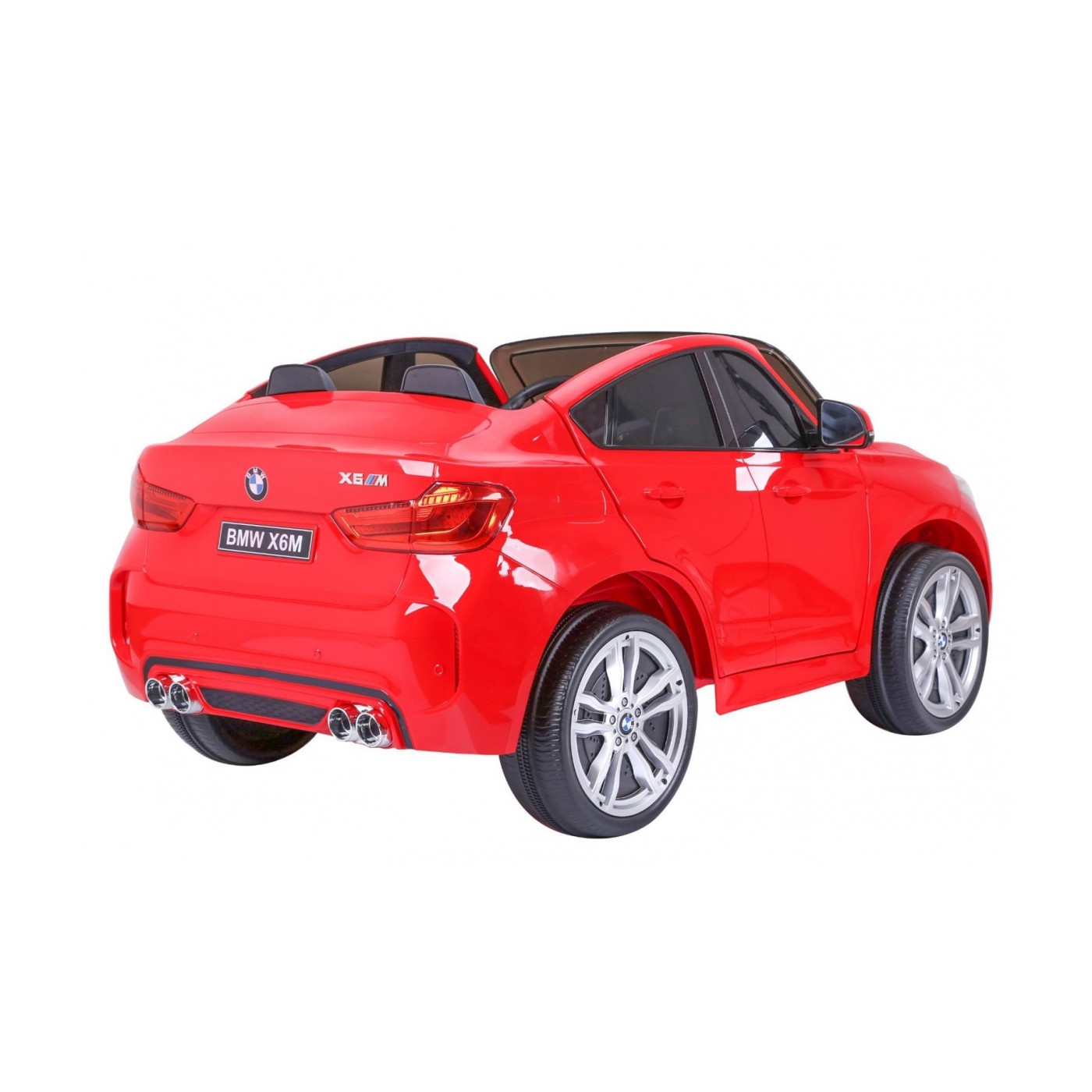 BMW X6M XXL pro 2 děti červená + dálkové ovládání + eko kůže + pásy + pomalý start + MP3 USB + LED