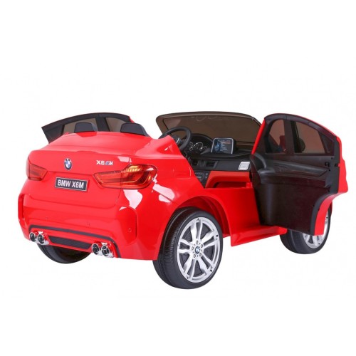 BMW X6M XXL pro 2 děti červená + dálkové ovládání + eko kůže + pásy + pomalý start + MP3 USB + LED
