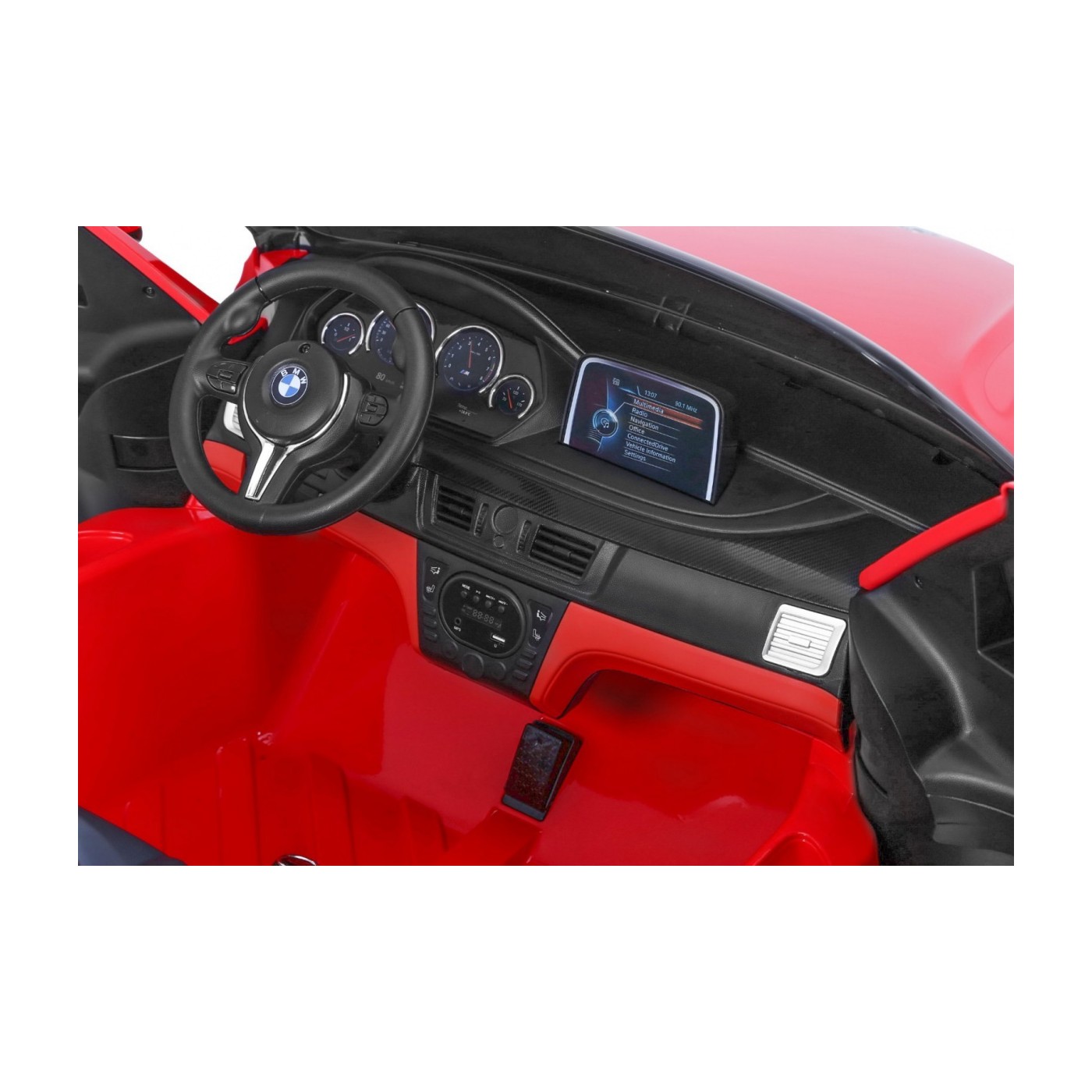 BMW X6M XXL pro 2 děti červená + dálkové ovládání + eko kůže + pásy + pomalý start + MP3 USB + LED