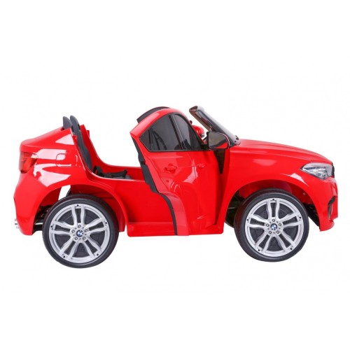 BMW X6M XXL pro 2 děti červená + dálkové ovládání + eko kůže + pásy + pomalý start + MP3 USB + LED