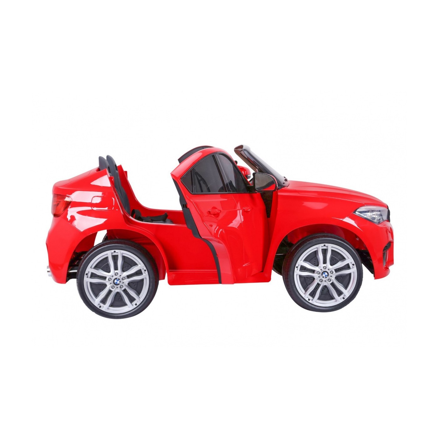 BMW X6M XXL pro 2 děti červená + dálkové ovládání + eko kůže + pásy + pomalý start + MP3 USB + LED