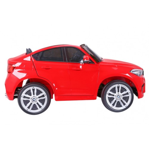 BMW X6M XXL pro 2 děti červená + dálkové ovládání + eko kůže + pásy + pomalý start + MP3 USB + LED