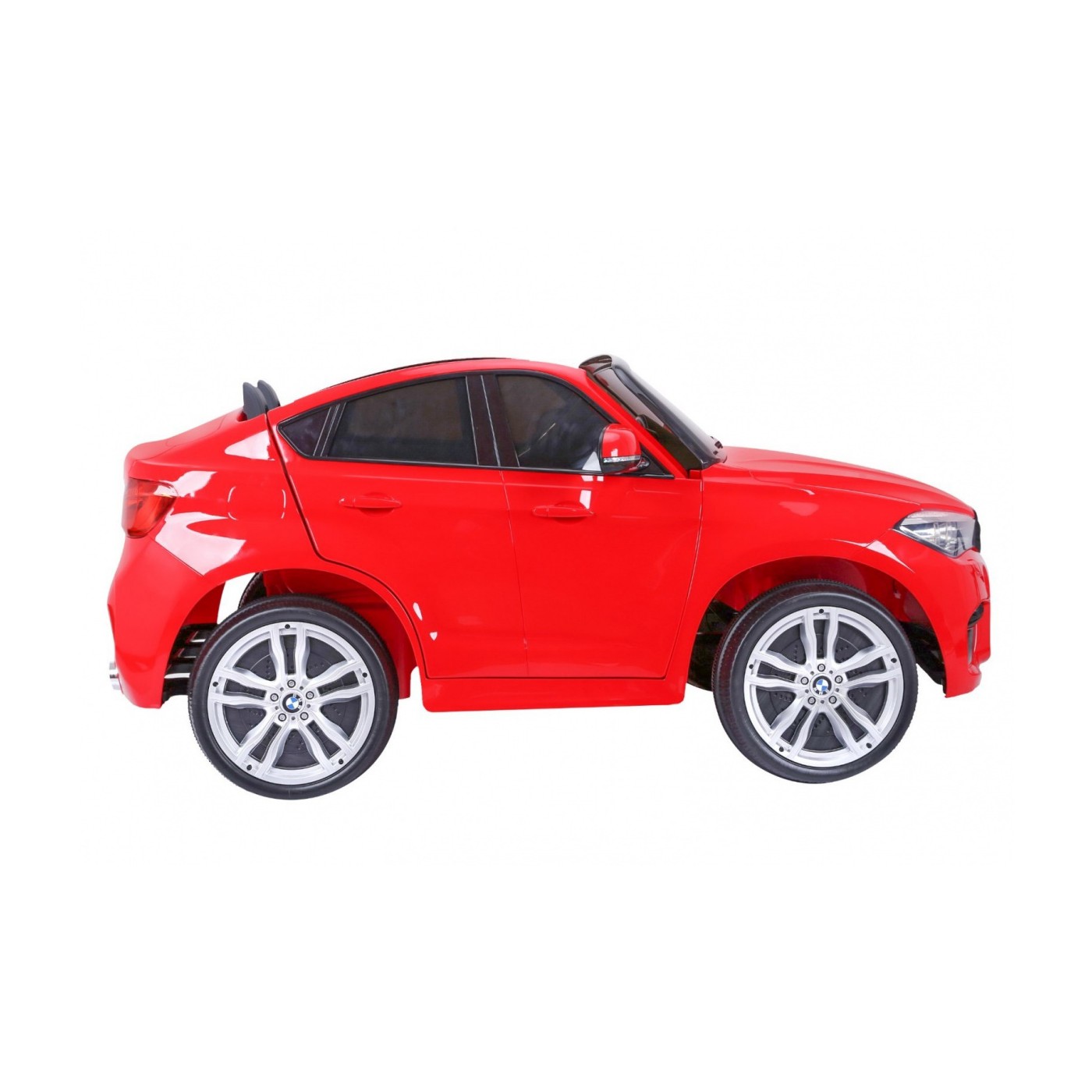 BMW X6M XXL pro 2 děti červená + dálkové ovládání + eko kůže + pásy + pomalý start + MP3 USB + LED