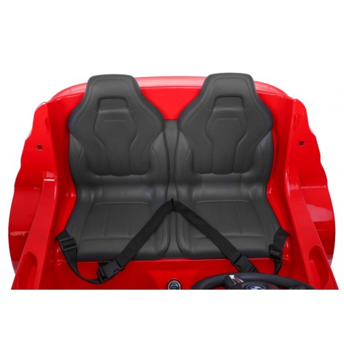 BMW X6M XXL pro 2 děti červená + dálkové ovládání + eko kůže + pásy + pomalý start + MP3 USB + LED