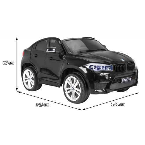 BMW X6M XXL pro 2 děti barva černá dálkové ovládání pásy pomalý start MP3 LED