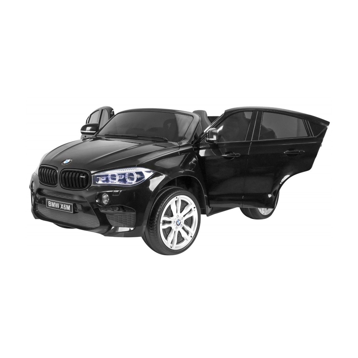 BMW X6M XXL pro 2 děti barva černá dálkové ovládání pásy pomalý start MP3 LED