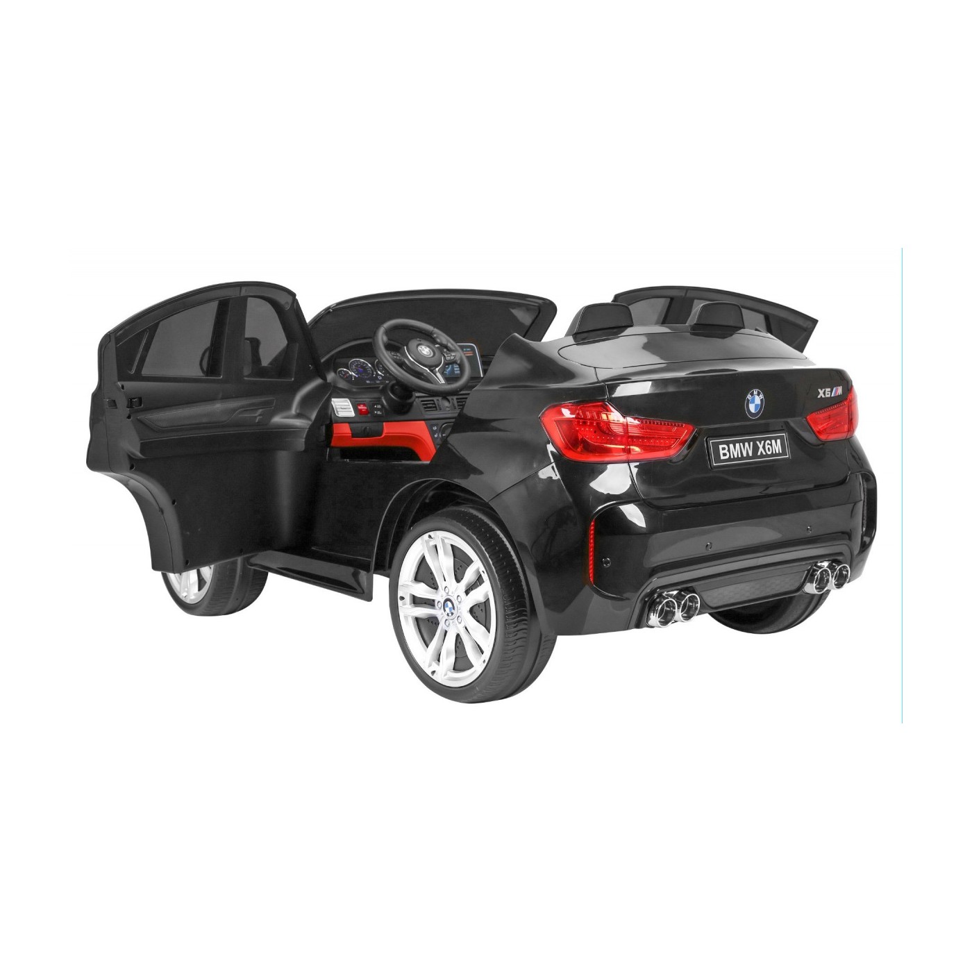 BMW X6M XXL pro 2 děti barva černá dálkové ovládání pásy pomalý start MP3 LED