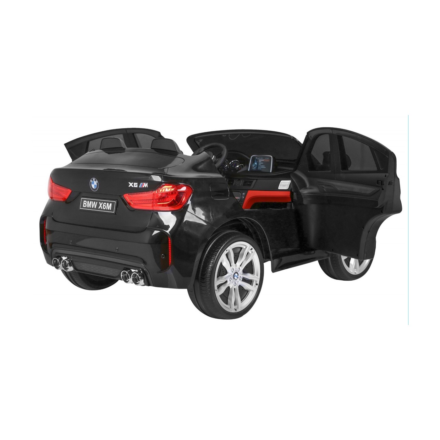 BMW X6M XXL pro 2 děti barva černá dálkové ovládání pásy pomalý start MP3 LED