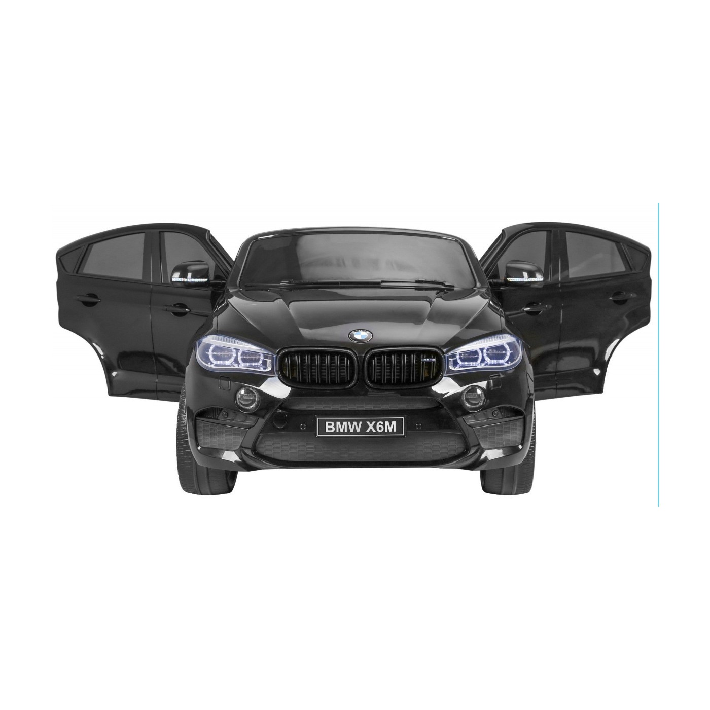 BMW X6M XXL pro 2 děti barva černá dálkové ovládání pásy pomalý start MP3 LED