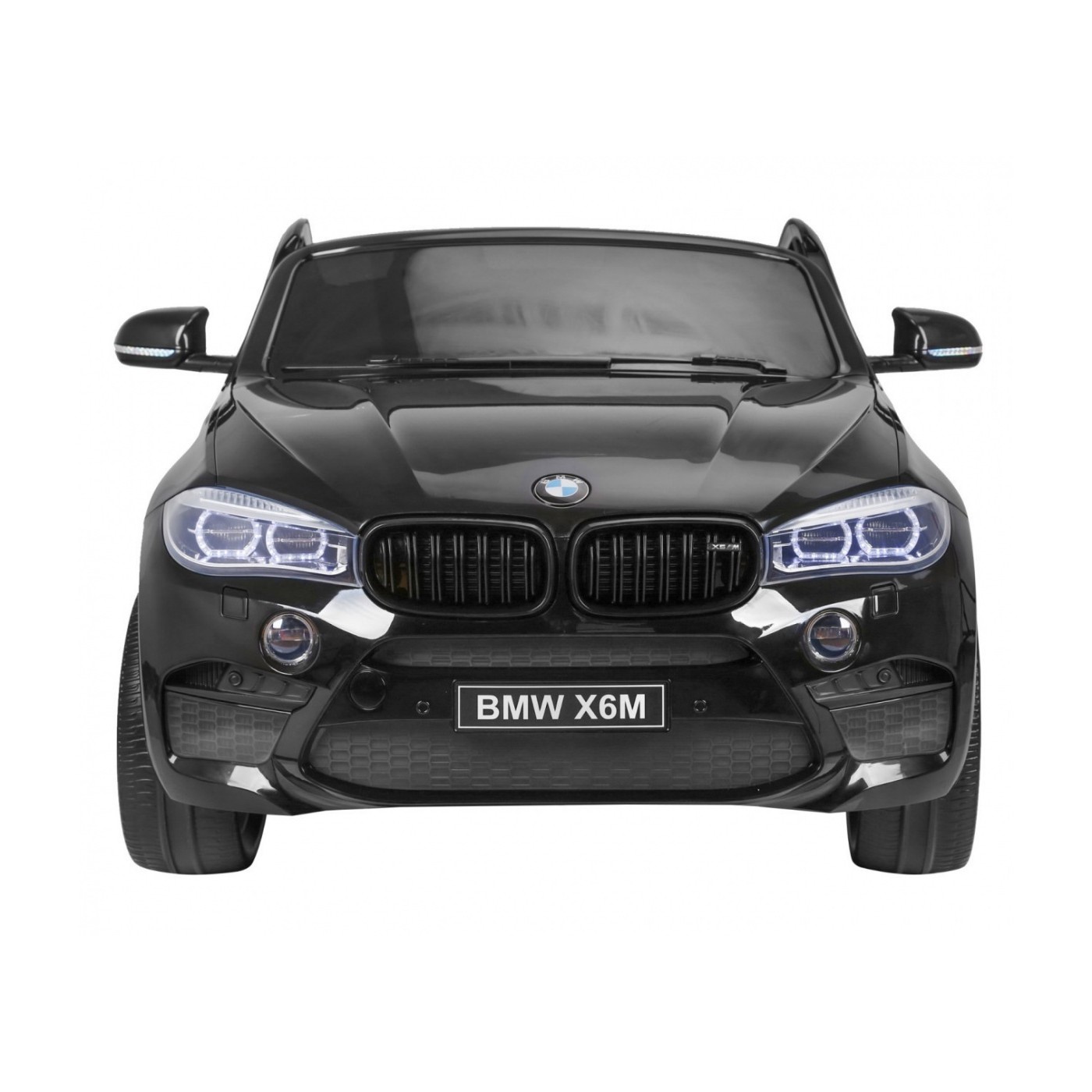 BMW X6M XXL pro 2 děti barva černá dálkové ovládání pásy pomalý start MP3 LED