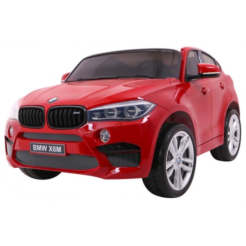 BMW X6M XXL pro 2 děti barva červená dálkové kožené pásy pomalý start MP3 LED