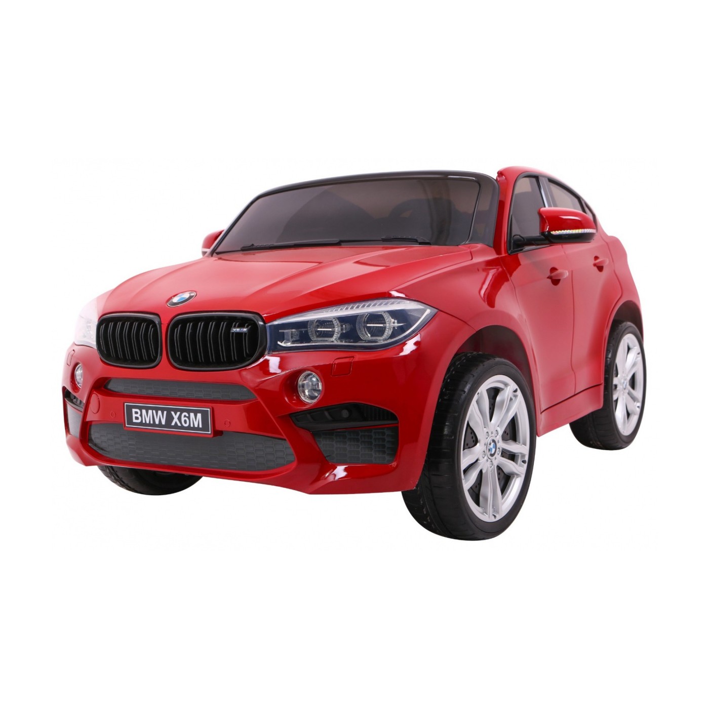 BMW X6M XXL pro 2 děti barva červená dálkové kožené pásy pomalý start MP3 LED