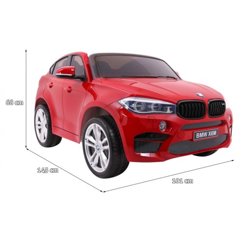 BMW X6M XXL pro 2 děti barva červená dálkové kožené pásy pomalý start MP3 LED