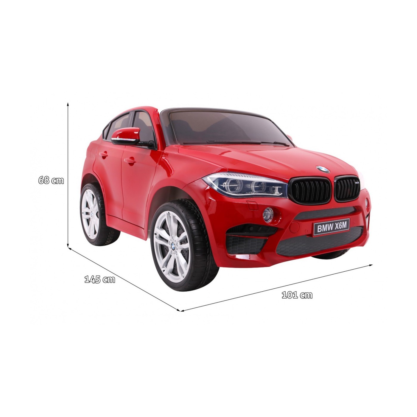 BMW X6M XXL pro 2 děti barva červená dálkové kožené pásy pomalý start MP3 LED
