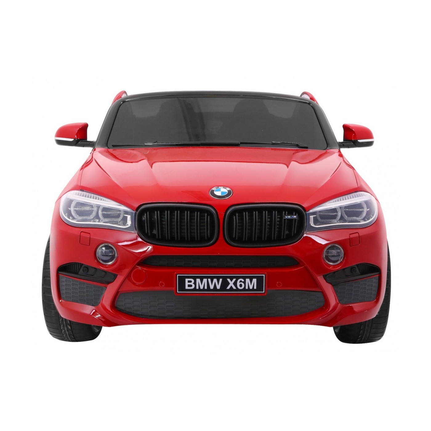 BMW X6M XXL pro 2 děti barva červená dálkové kožené pásy pomalý start MP3 LED
