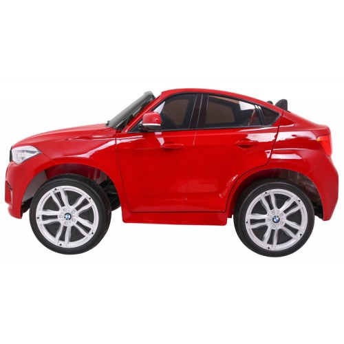BMW X6M XXL pro 2 děti barva červená dálkové kožené pásy pomalý start MP3 LED
