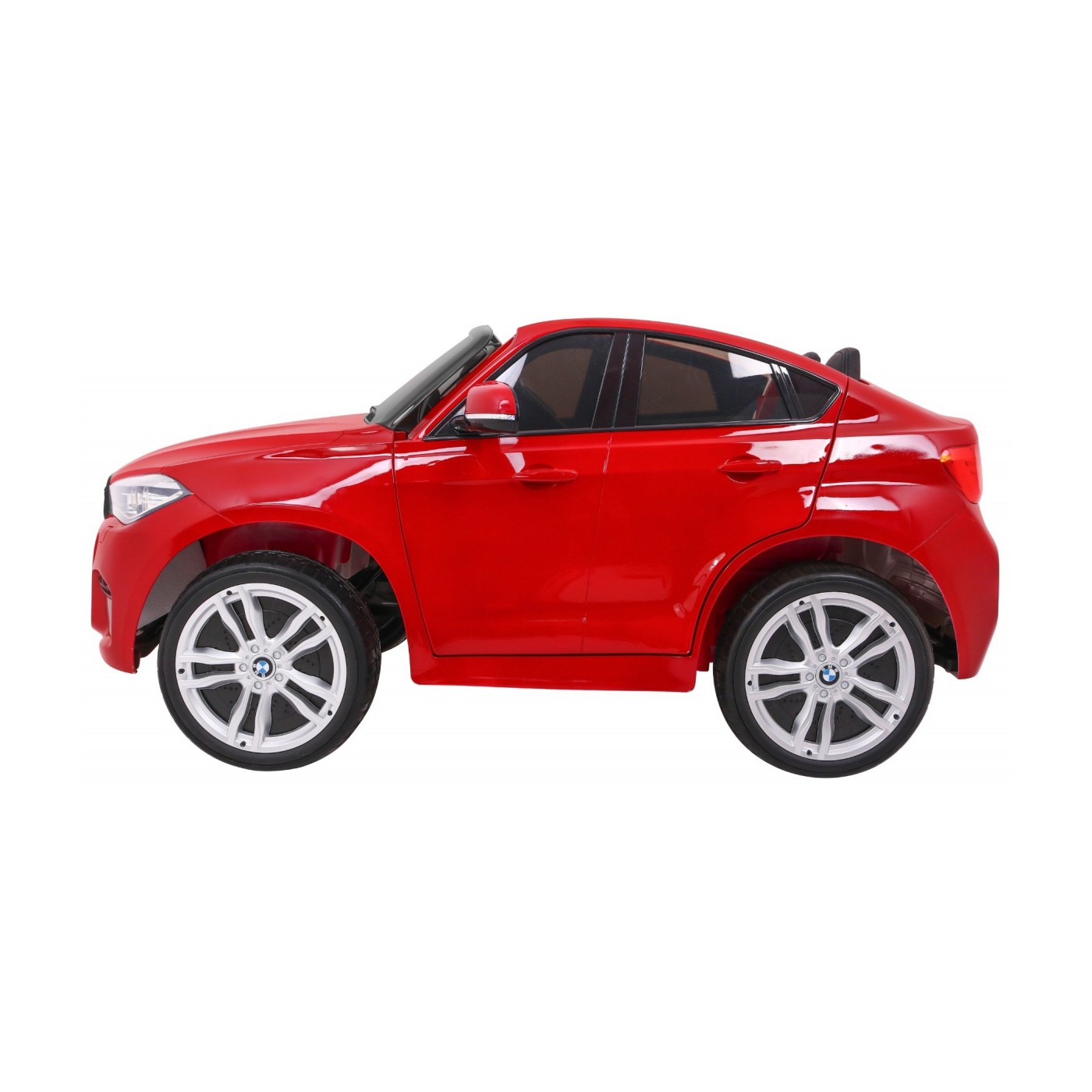 BMW X6M XXL pro 2 děti barva červená dálkové kožené pásy pomalý start MP3 LED