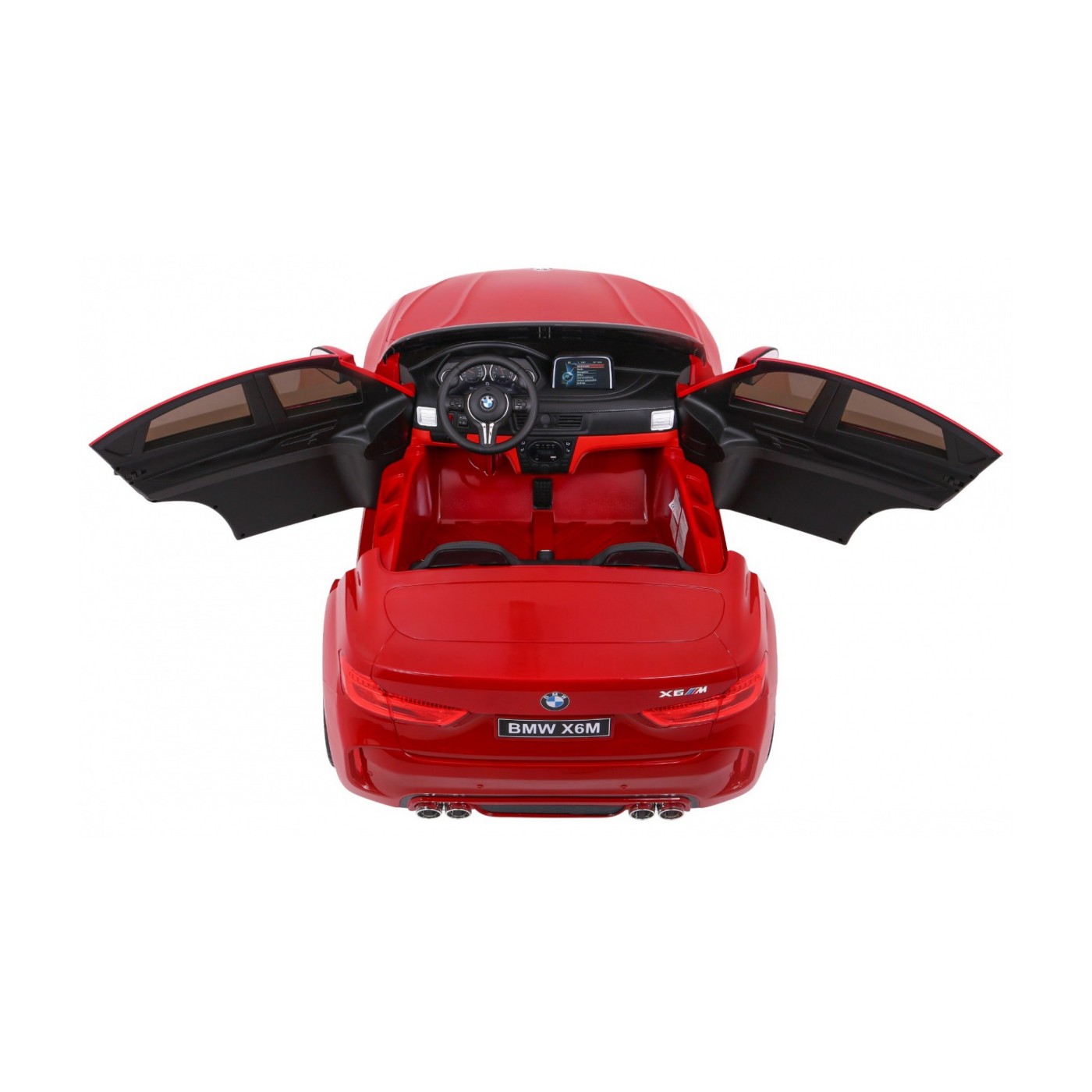 BMW X6M XXL pro 2 děti barva červená dálkové kožené pásy pomalý start MP3 LED