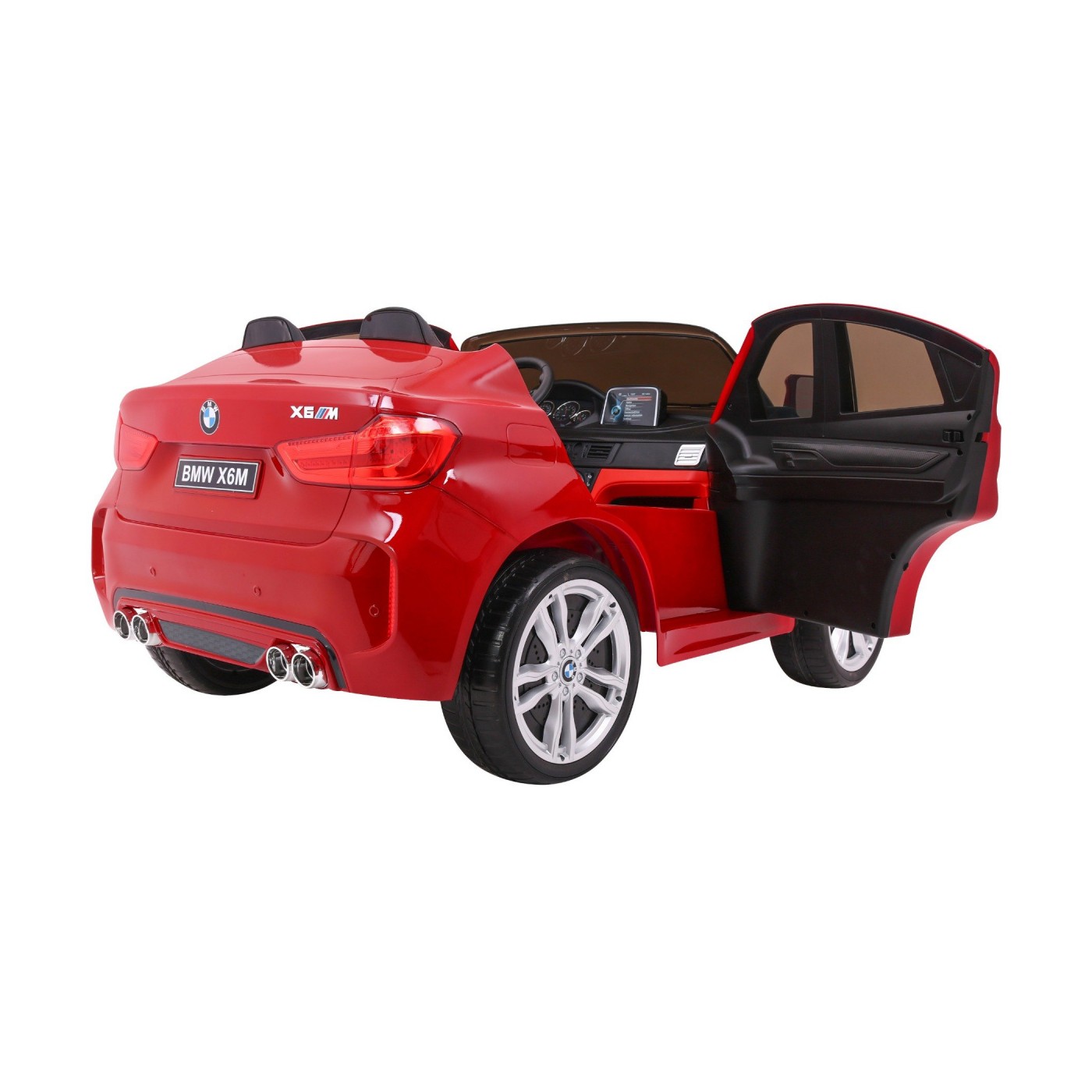 BMW X6M XXL pro 2 děti barva červená dálkové kožené pásy pomalý start MP3 LED
