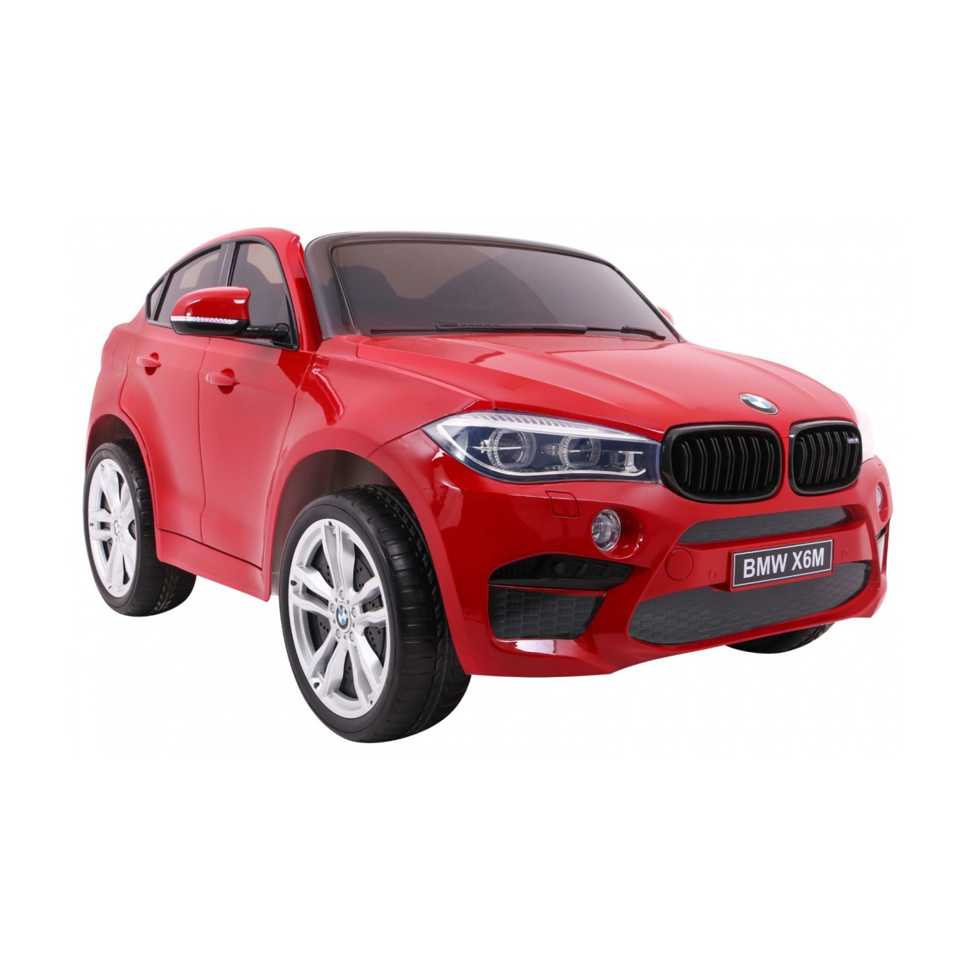 BMW X6M XXL pro 2 děti barva červená dálkové kožené pásy pomalý start MP3 LED