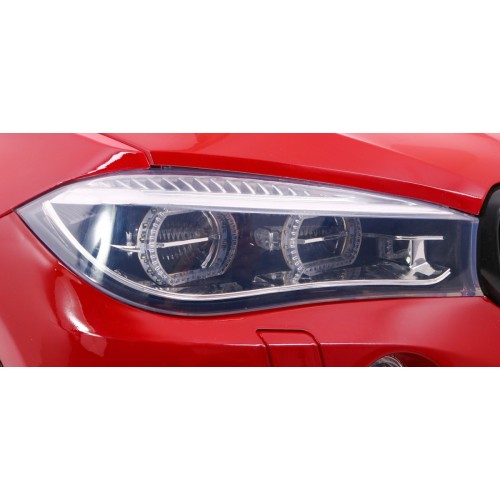 BMW X6M XXL pro 2 děti barva červená dálkové kožené pásy pomalý start MP3 LED