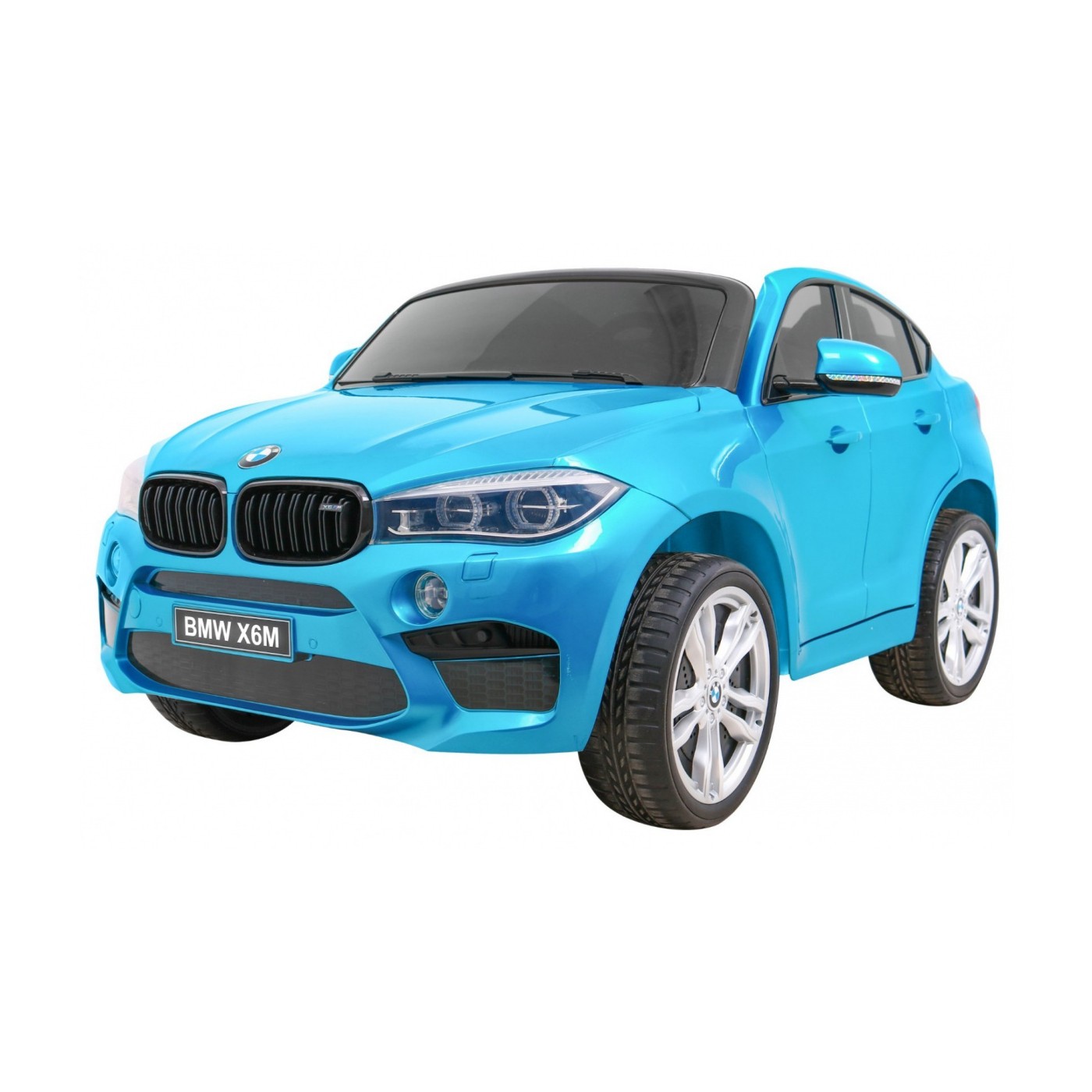 BMW X6M XXL pro 2 děti barva modrá dálkové ovládání pásy pomalý start MP3 LED