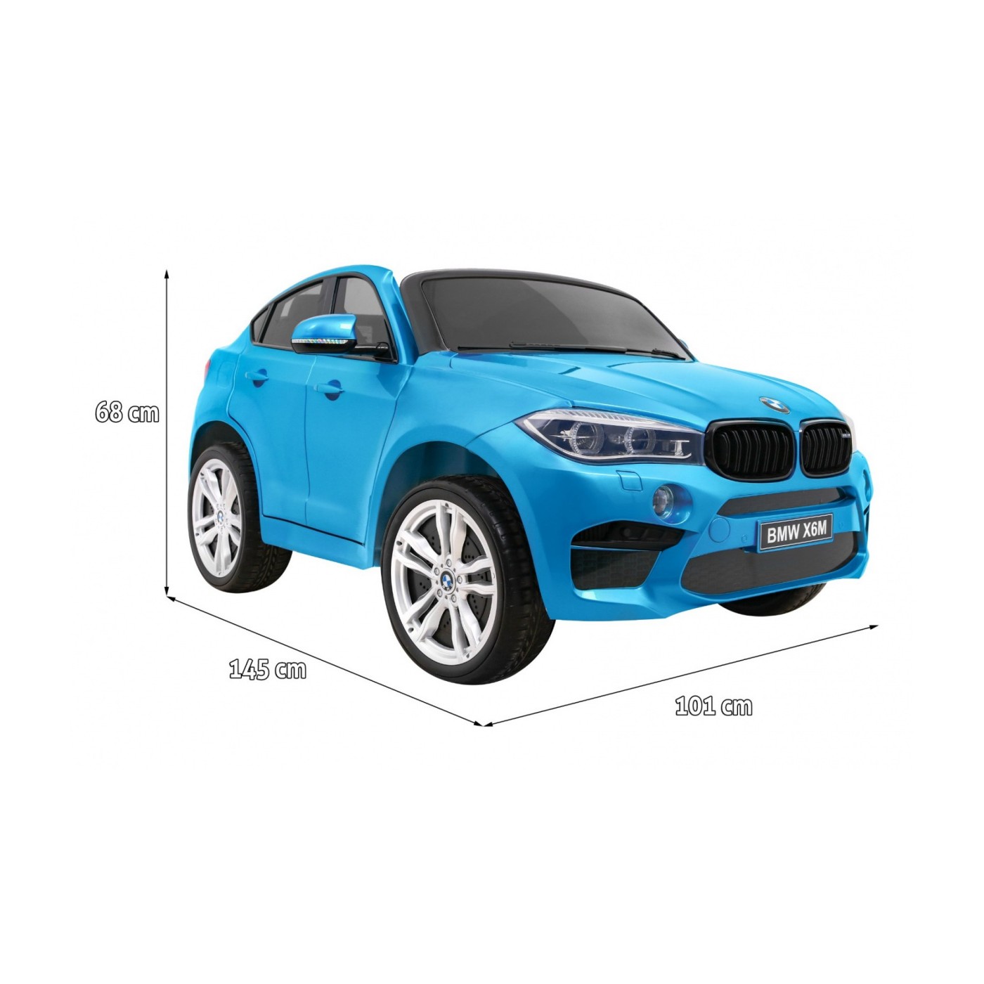 BMW X6M XXL pro 2 děti barva modrá dálkové ovládání pásy pomalý start MP3 LED