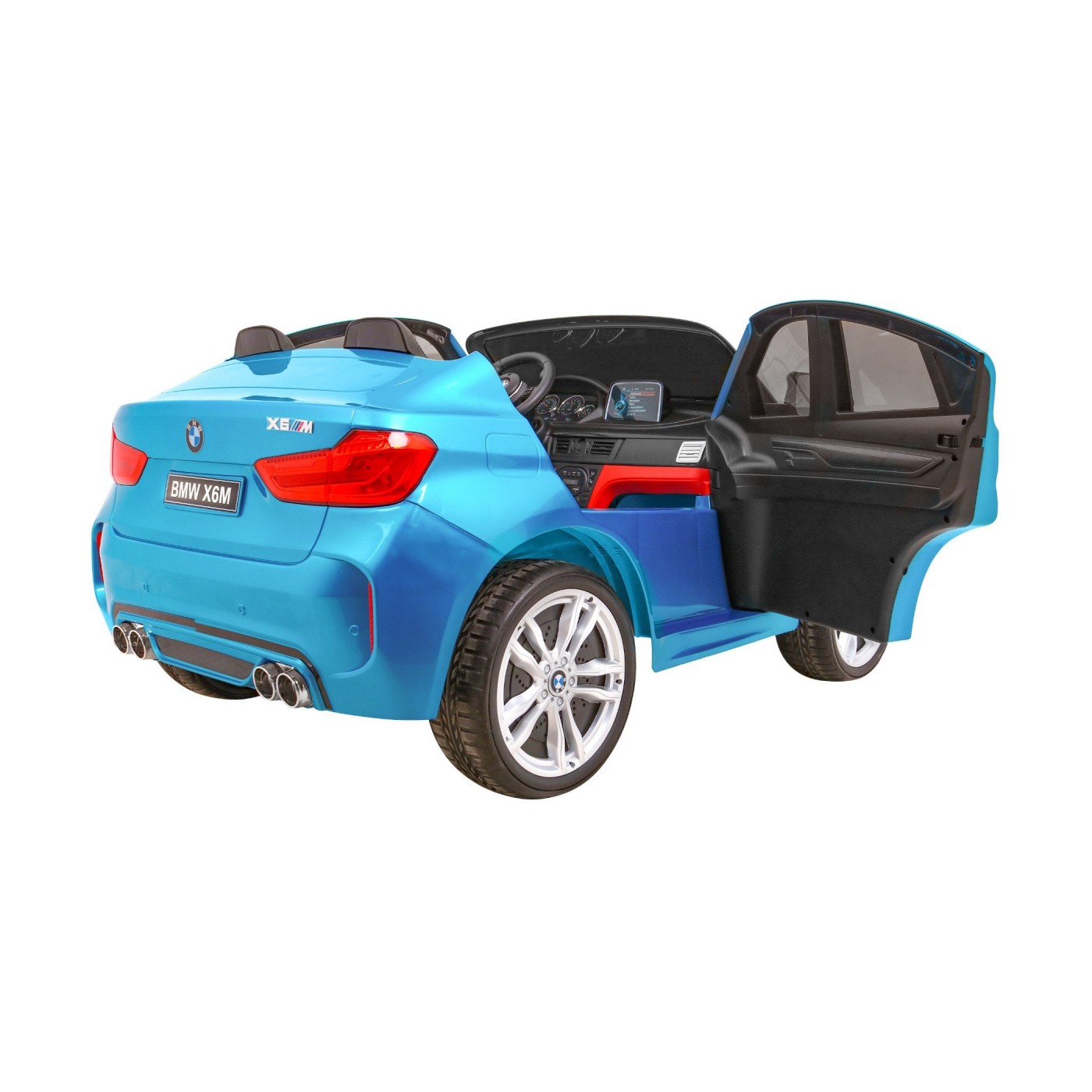 BMW X6M XXL pro 2 děti barva modrá dálkové ovládání pásy pomalý start MP3 LED