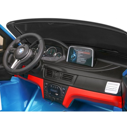 BMW X6M XXL pro 2 děti barva modrá dálkové ovládání pásy pomalý start MP3 LED