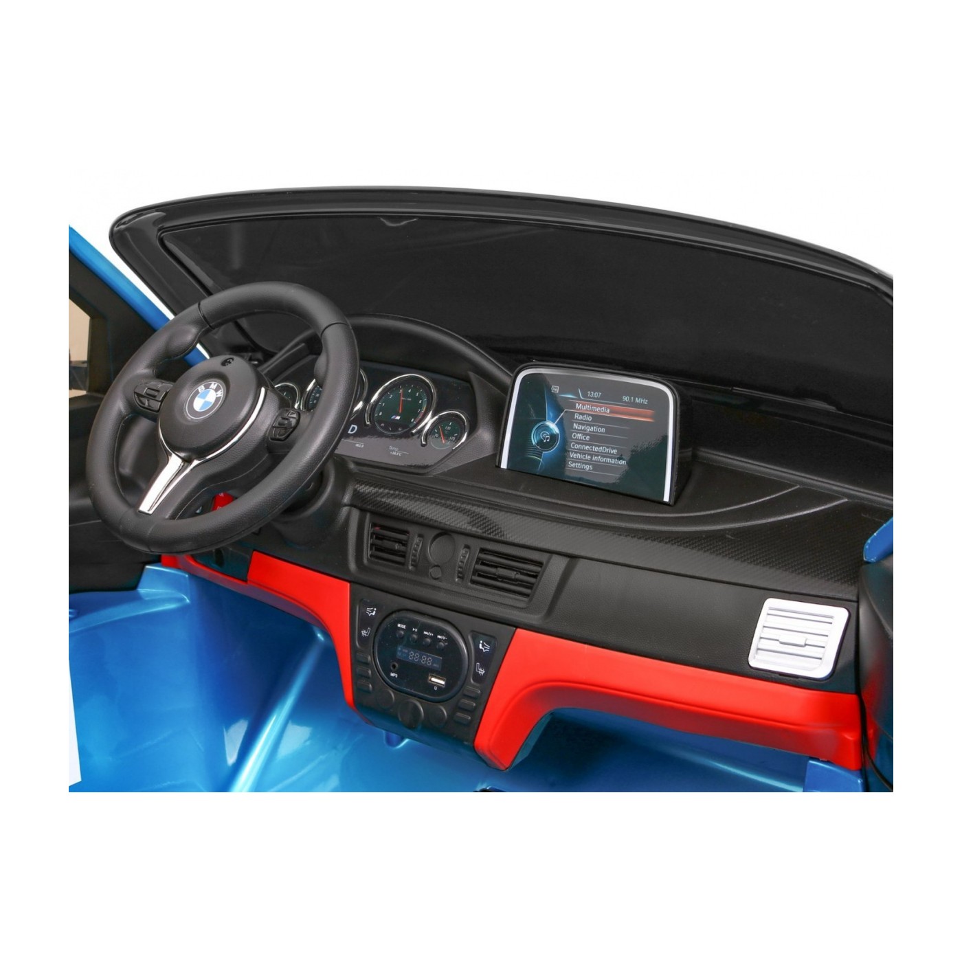 BMW X6M XXL pro 2 děti barva modrá dálkové ovládání pásy pomalý start MP3 LED