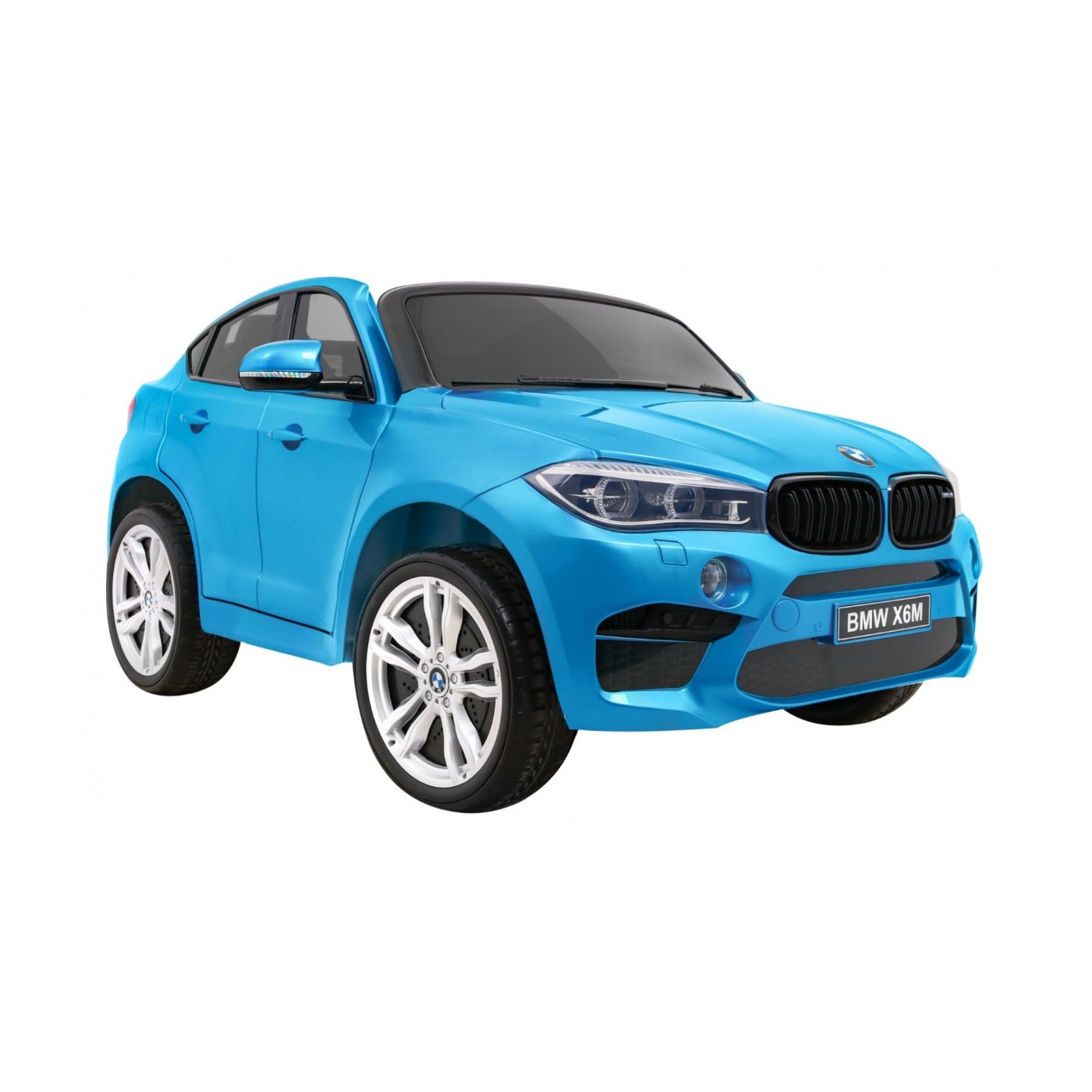 BMW X6M XXL pro 2 děti barva modrá dálkové ovládání pásy pomalý start MP3 LED