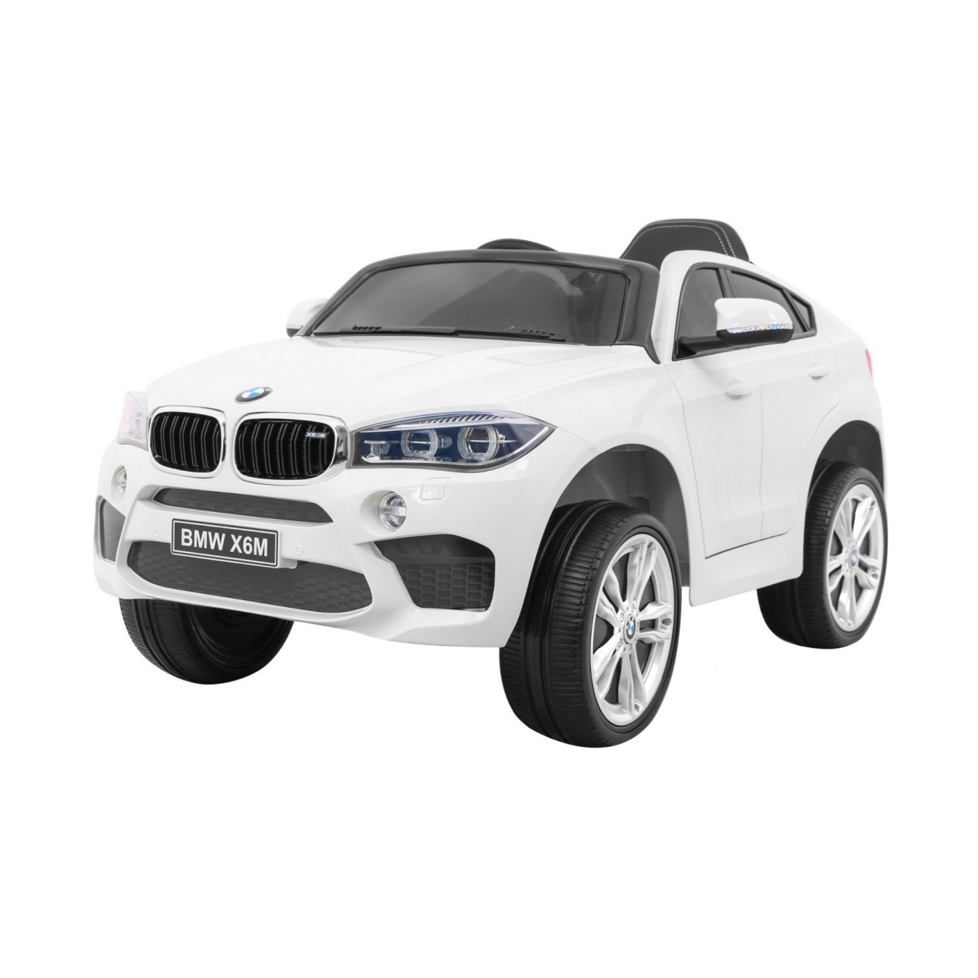 Elektrické dětské auto BMW X6M bílé + dálkové ovládání + EVA + pomalý start + audio panel + LED