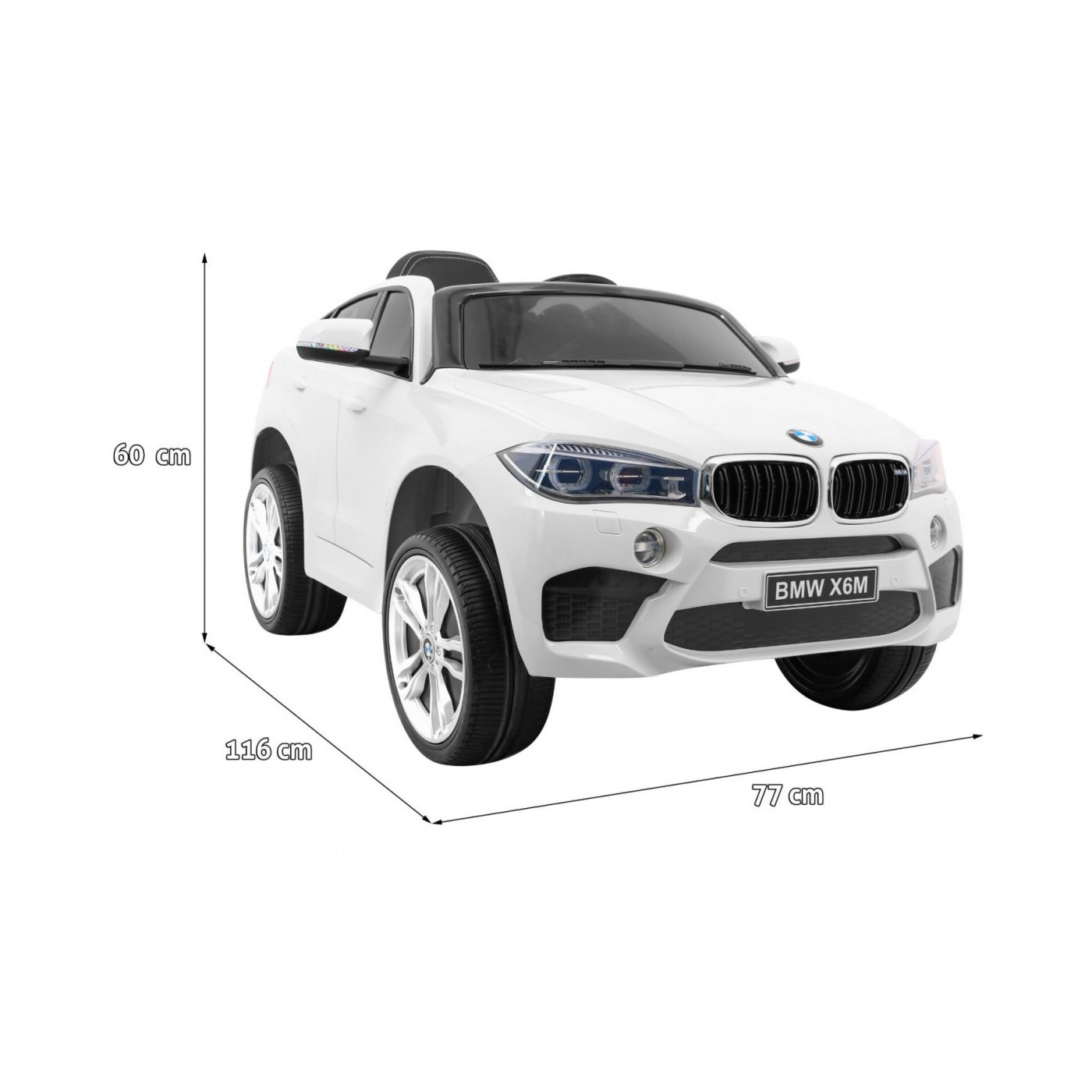 Elektrické dětské auto BMW X6M bílé + dálkové ovládání + EVA + pomalý start + audio panel + LED
