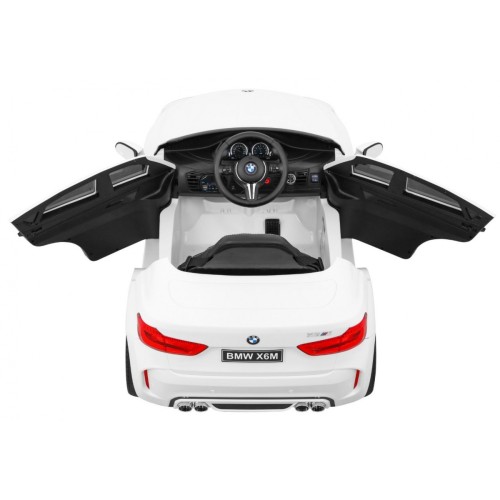 Elektrické dětské auto BMW X6M bílé + dálkové ovládání + EVA + pomalý start + audio panel + LED