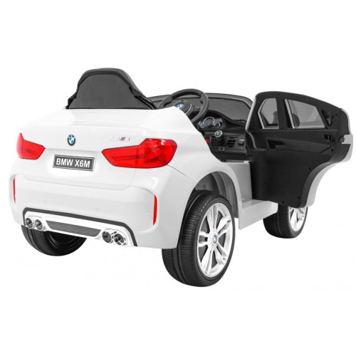 Elektrické dětské auto BMW X6M bílé + dálkové ovládání + EVA + pomalý start + audio panel + LED