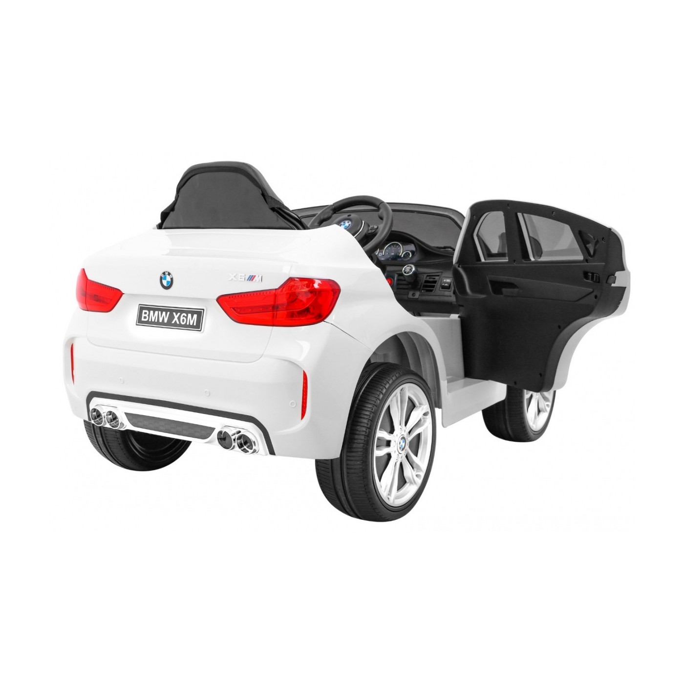 Elektrické dětské auto BMW X6M bílé + dálkové ovládání + EVA + pomalý start + audio panel + LED