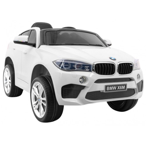 Elektrické dětské auto BMW X6M bílé + dálkové ovládání + EVA + pomalý start + audio panel + LED