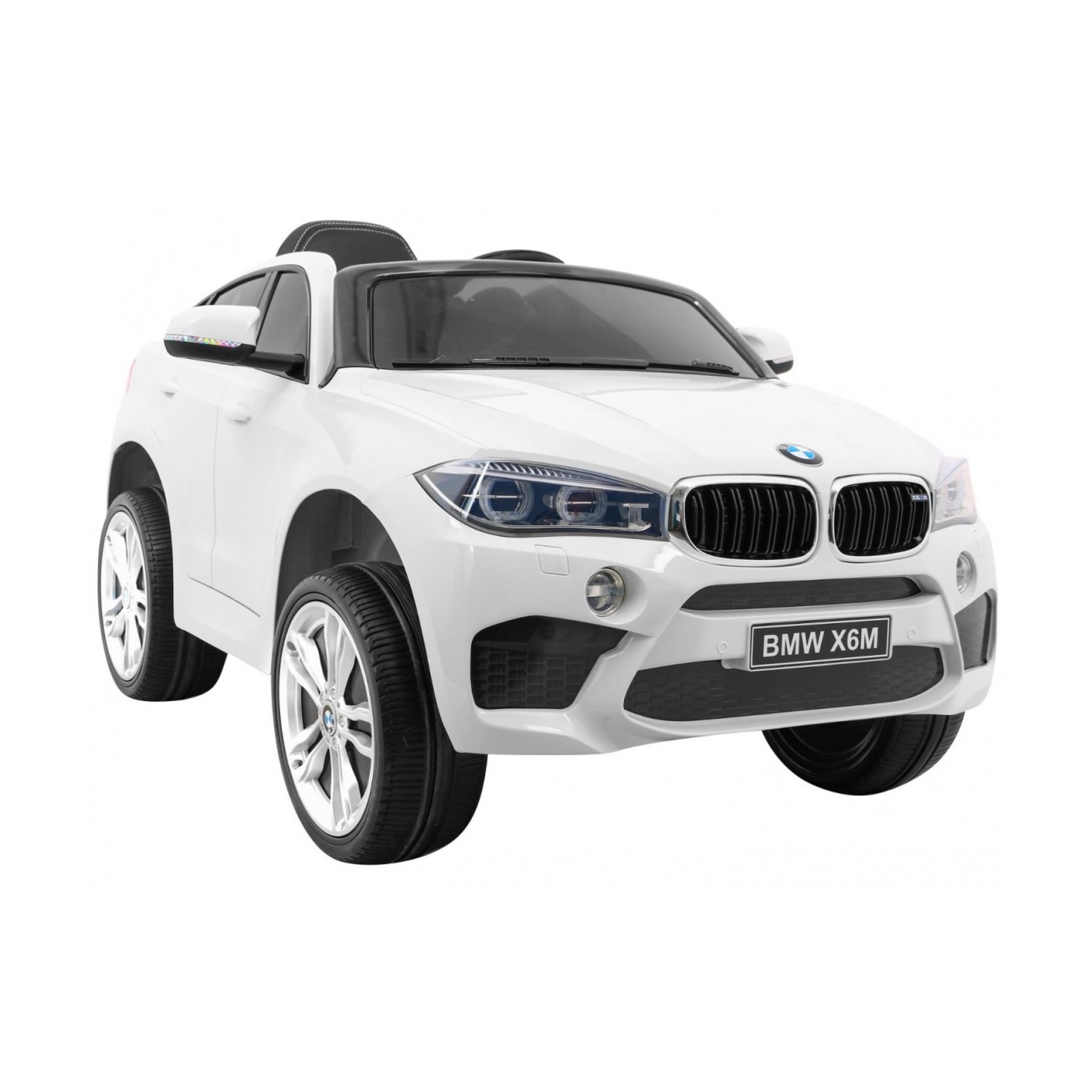 Elektrické dětské auto BMW X6M bílé + dálkové ovládání + EVA + pomalý start + audio panel + LED