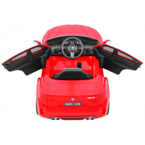 Elektrické dětské auto BMW X6M červené + dálkové ovládání + EVA + pomalý start + audio panel + LED
