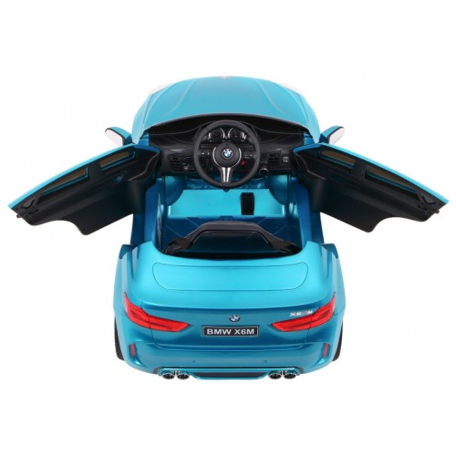 Elektrický lak na dětské auto BMW X6M modrý + dálkové ovládání + EVA + pomalý start + audio + LED