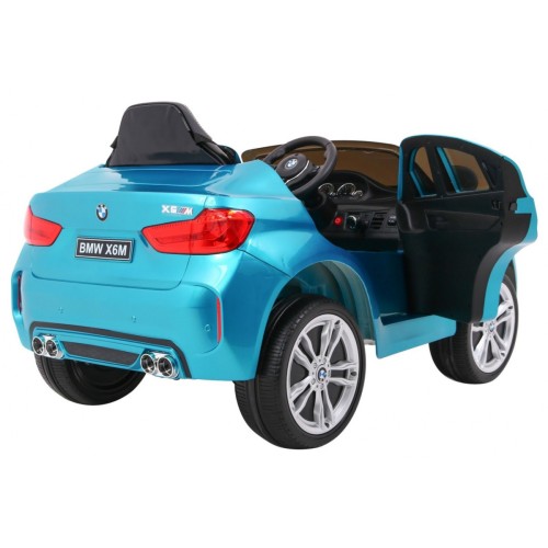 Elektrický lak na dětské auto BMW X6M modrý + dálkové ovládání + EVA + pomalý start + audio + LED