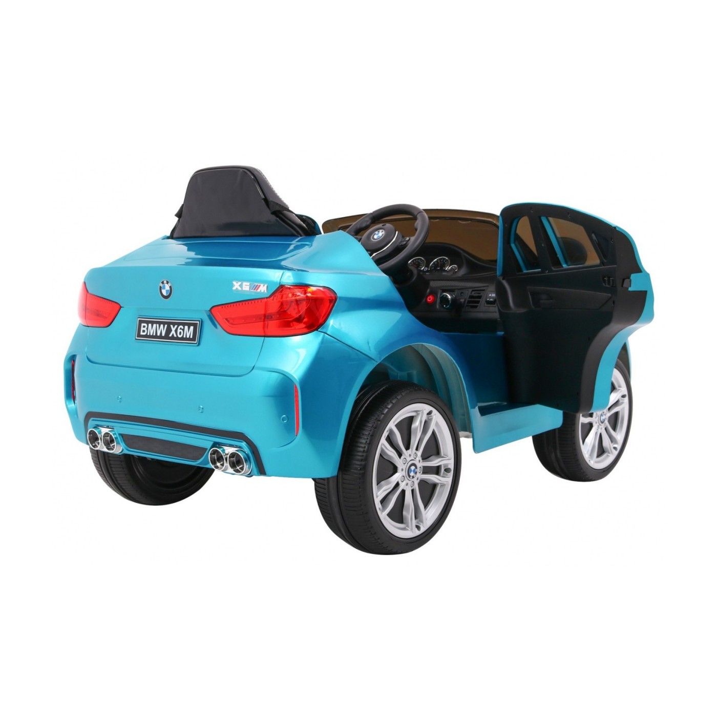 Elektrický lak na dětské auto BMW X6M modrý + dálkové ovládání + EVA + pomalý start + audio + LED