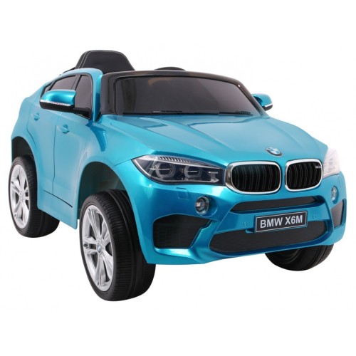 Elektrický lak na dětské auto BMW X6M modrý + dálkové ovládání + EVA + pomalý start + audio + LED
