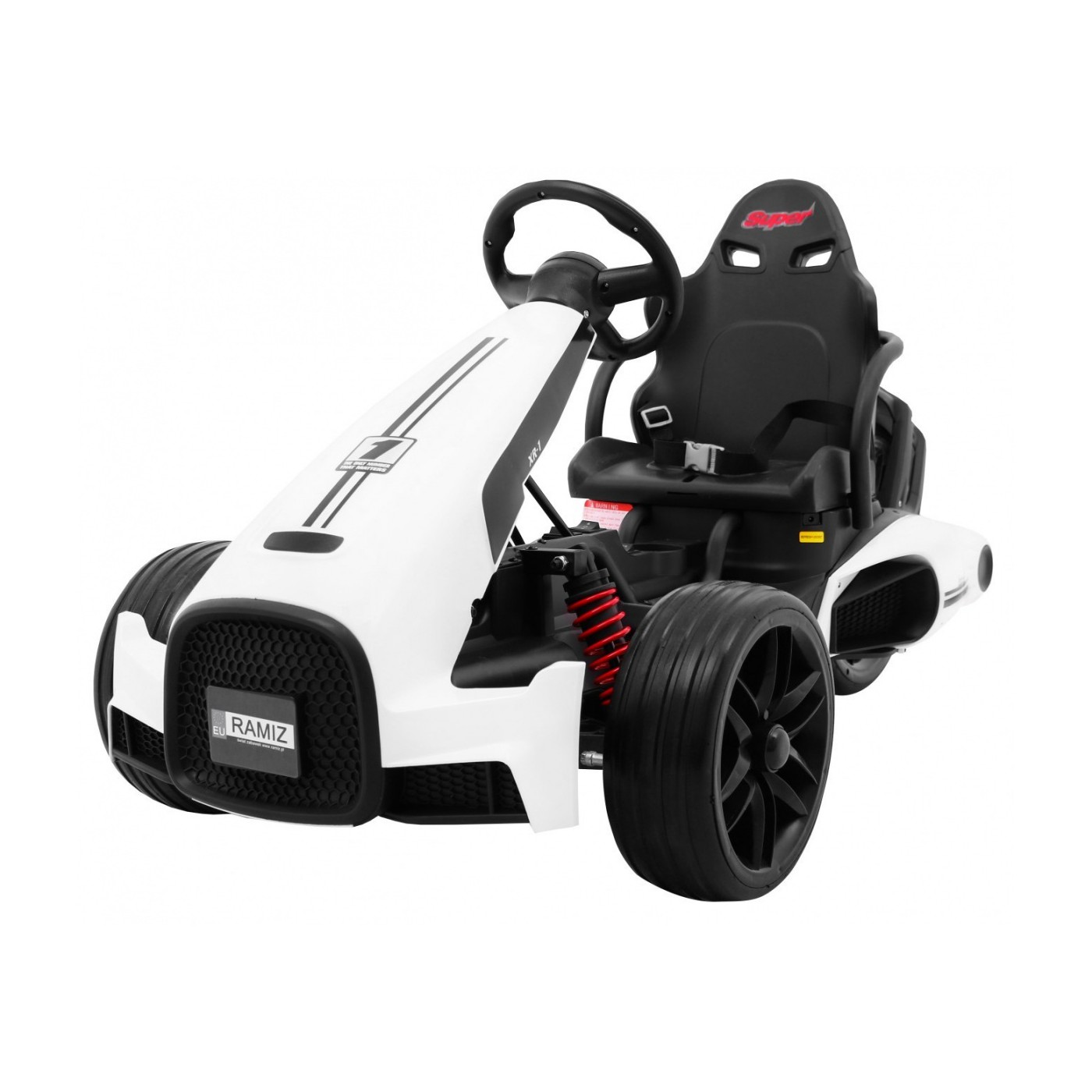 Baterie Go-kart XR-1 Dětské auto Bílá + Nastavitelný volant + Tvarované sedadlo