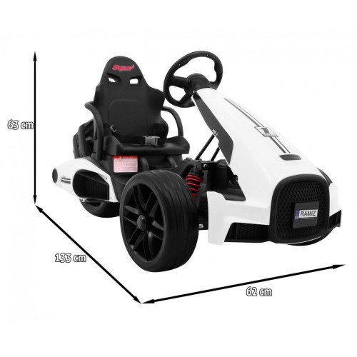 Baterie Go-kart XR-1 Dětské auto Bílá + Nastavitelný volant + Tvarované sedadlo