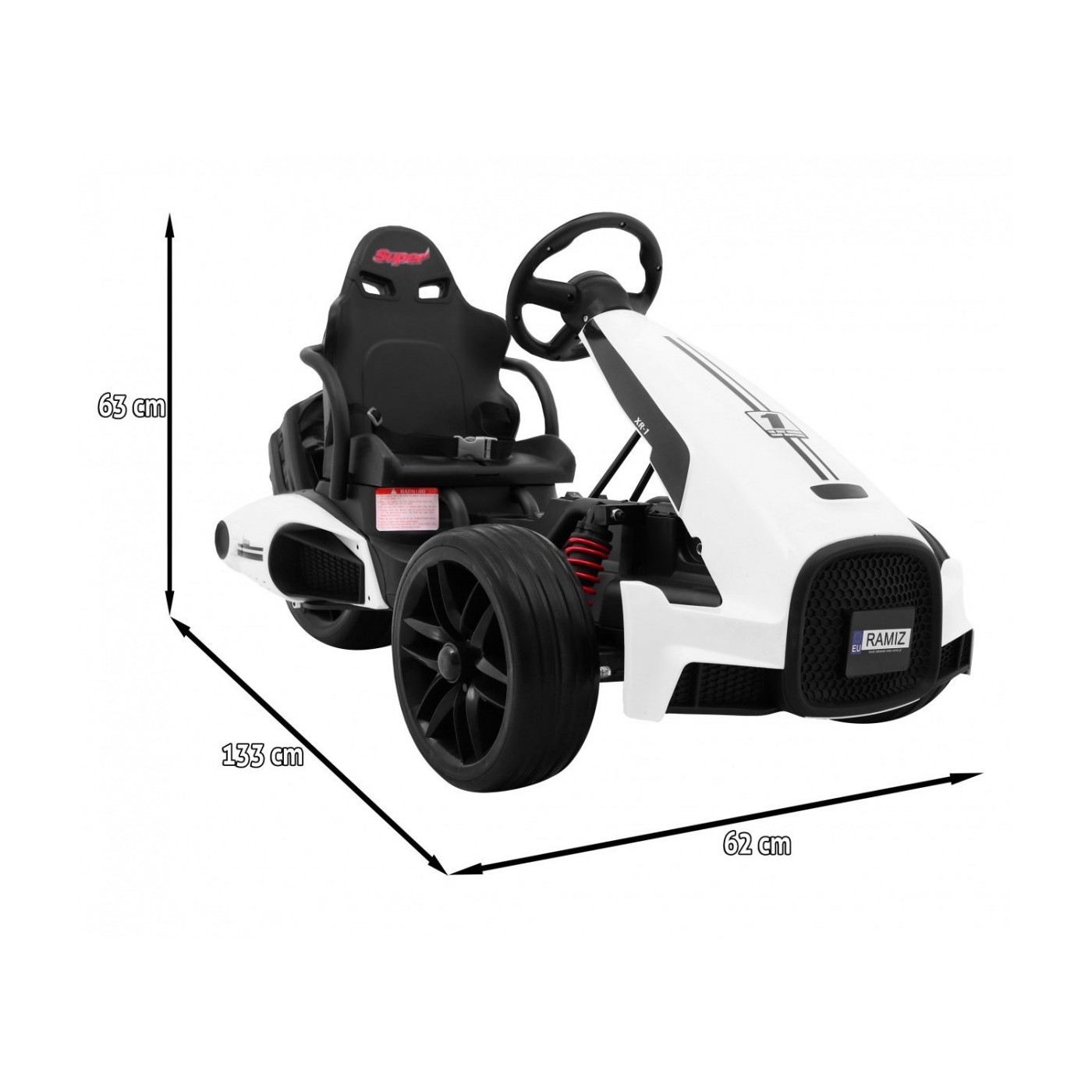 Baterie Go-kart XR-1 Dětské auto Bílá + Nastavitelný volant + Tvarované sedadlo