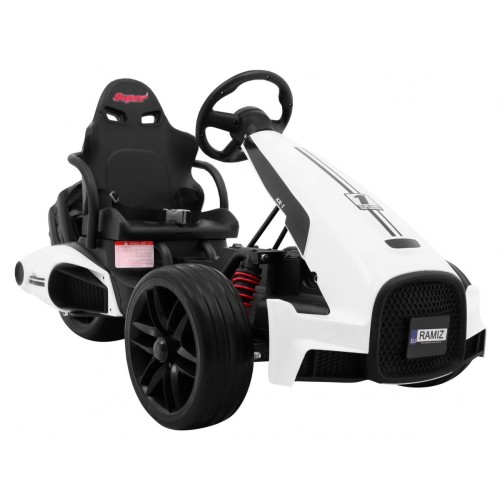 Baterie Go-kart XR-1 Dětské auto Bílá + Nastavitelný volant + Tvarované sedadlo